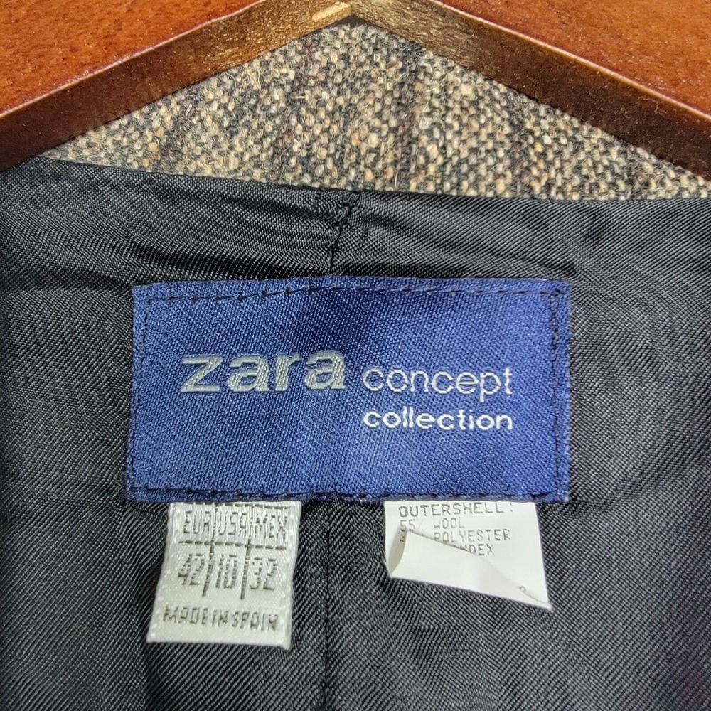 Zara Concept‎ Collection Womens Blazer Size 10 Brown Striped Tweed 3 Button Work - Picture 3 of 7